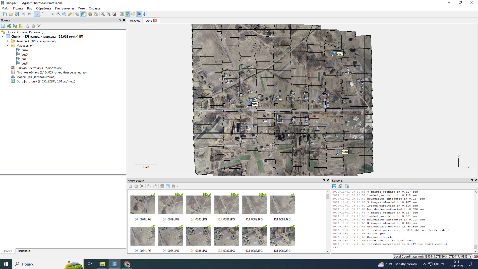 Побудований ортофотоплан в площинній проекції(Planar)